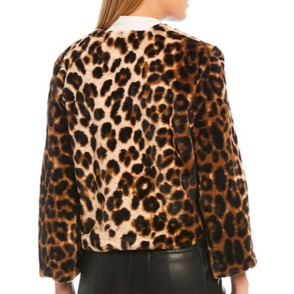 Levivel 1206 Leopard Animal Print Slightly Cropped Faux Fur Fall Jacket Brown - Picture 2 of 10